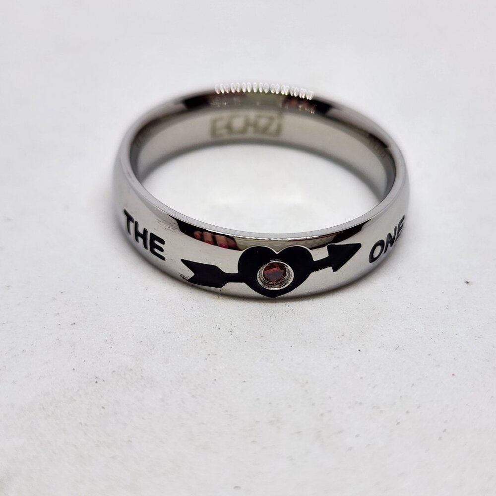 The One Love Ring Band Silver Tone Fashion Jewelry Red stone Heart Cushion 11.5